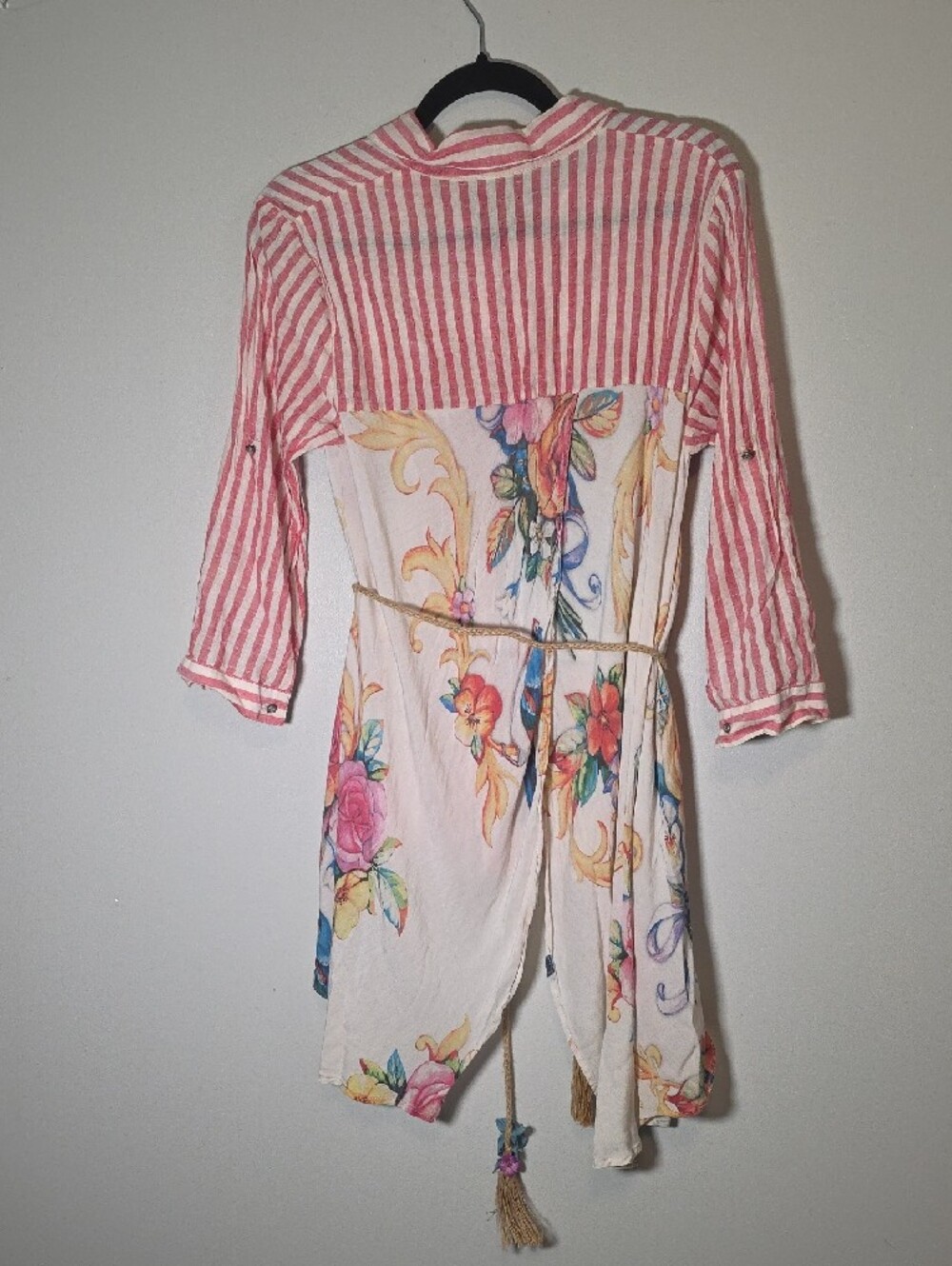 Aratta Silent Journey Striped Button-Down Shirt in Pink & Cream Floral - Picture 5 of 8